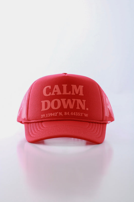 CALM DOWN HAT: RED NET, RED PANEL, RED INK