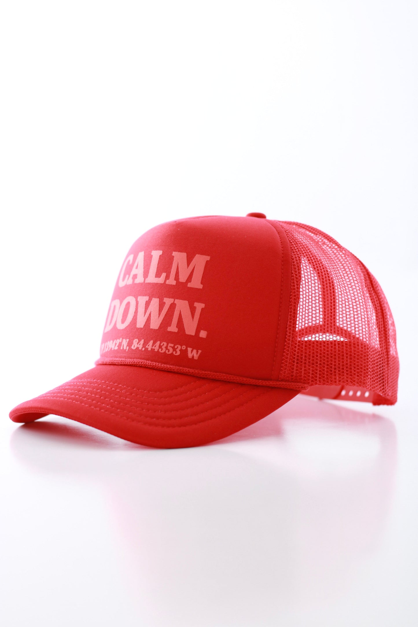 CALM DOWN HAT: RED NET, RED PANEL, RED INK