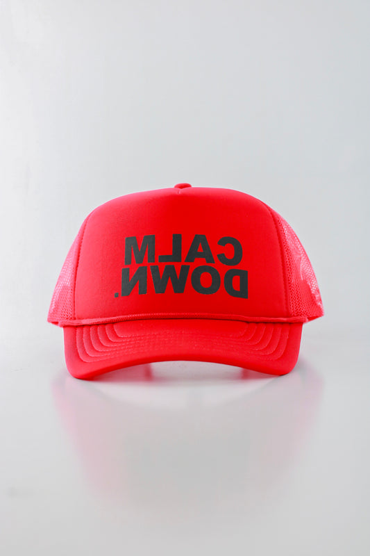 PRE ORDER - CALM DOWN HAT:  RED NET, RED PANEL, BLACK INK