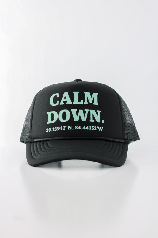 PRE ORDER - CALM DOWN HAT: BLACK NET, BLACK PANEL, TIFFANY BLUE INK