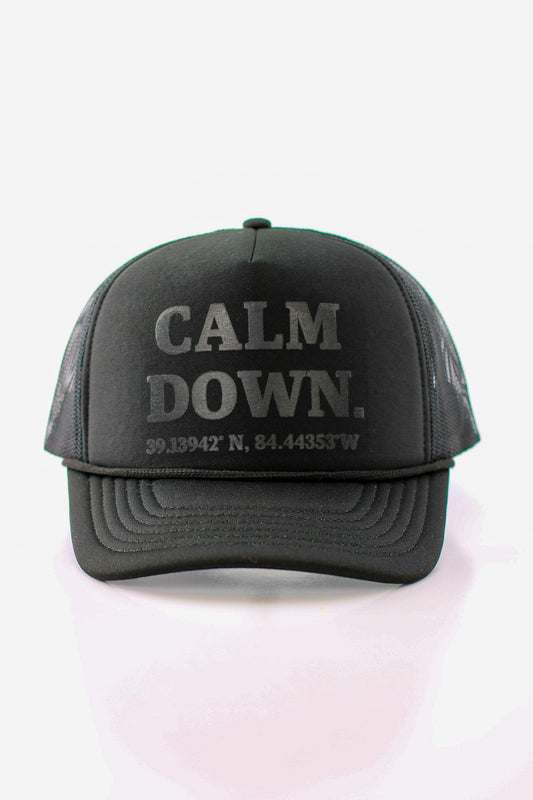 CALM DOWN HAT : BLACK NET, BLACK PANEL, BLACK INK