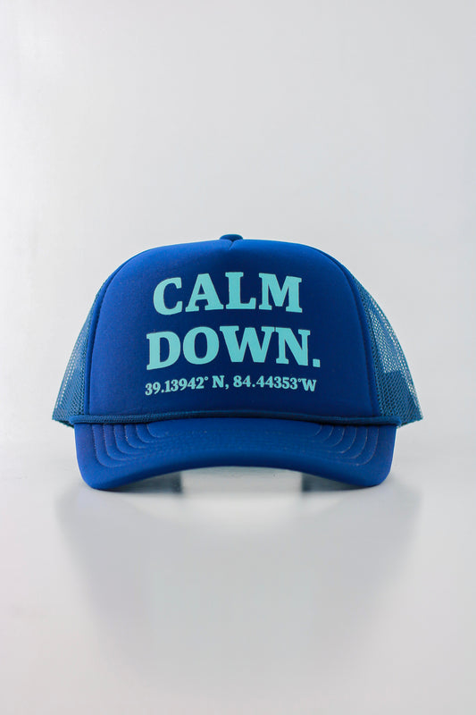 PRE ORDER - CALM DOWN HAT: BLUE NET, BLUE PANEL, LIGHT BLUE INK