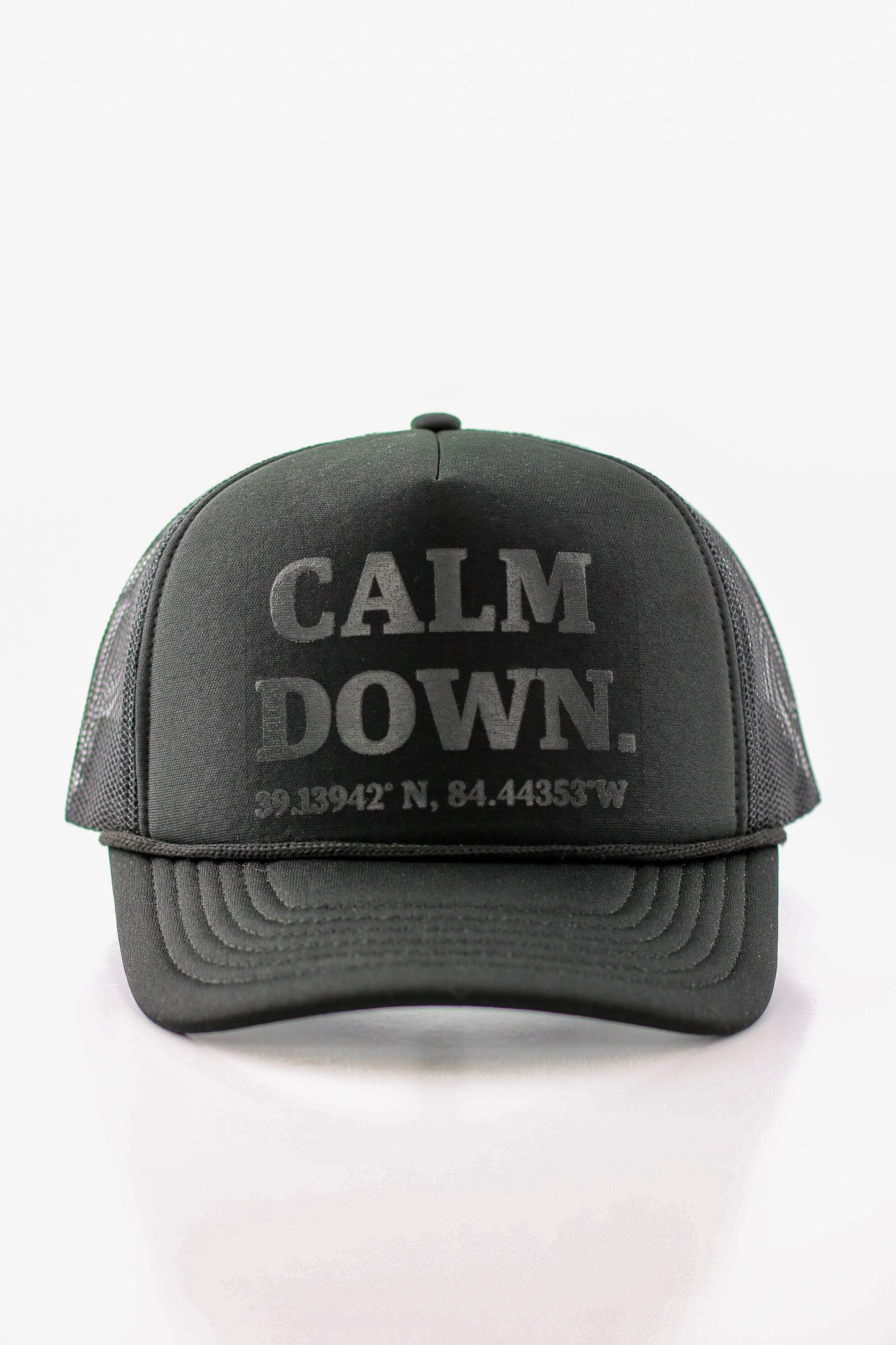 CALM DOWN HAT : BLACK NET, BLACK PANEL, BLACK INK