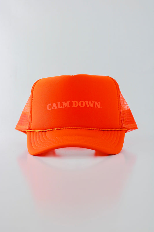 PRE ORDER - CALM DOWN HAT: ORANGE NET, ORANGE PANEL, ORANGE INK