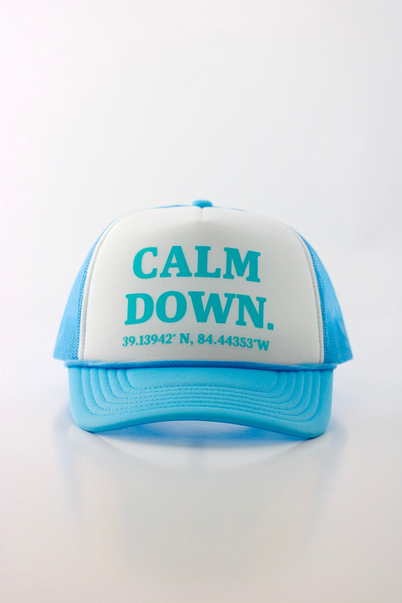 CALM DOWN HAT: LIGHT BLUE; WHITE; LIGHT BLUE