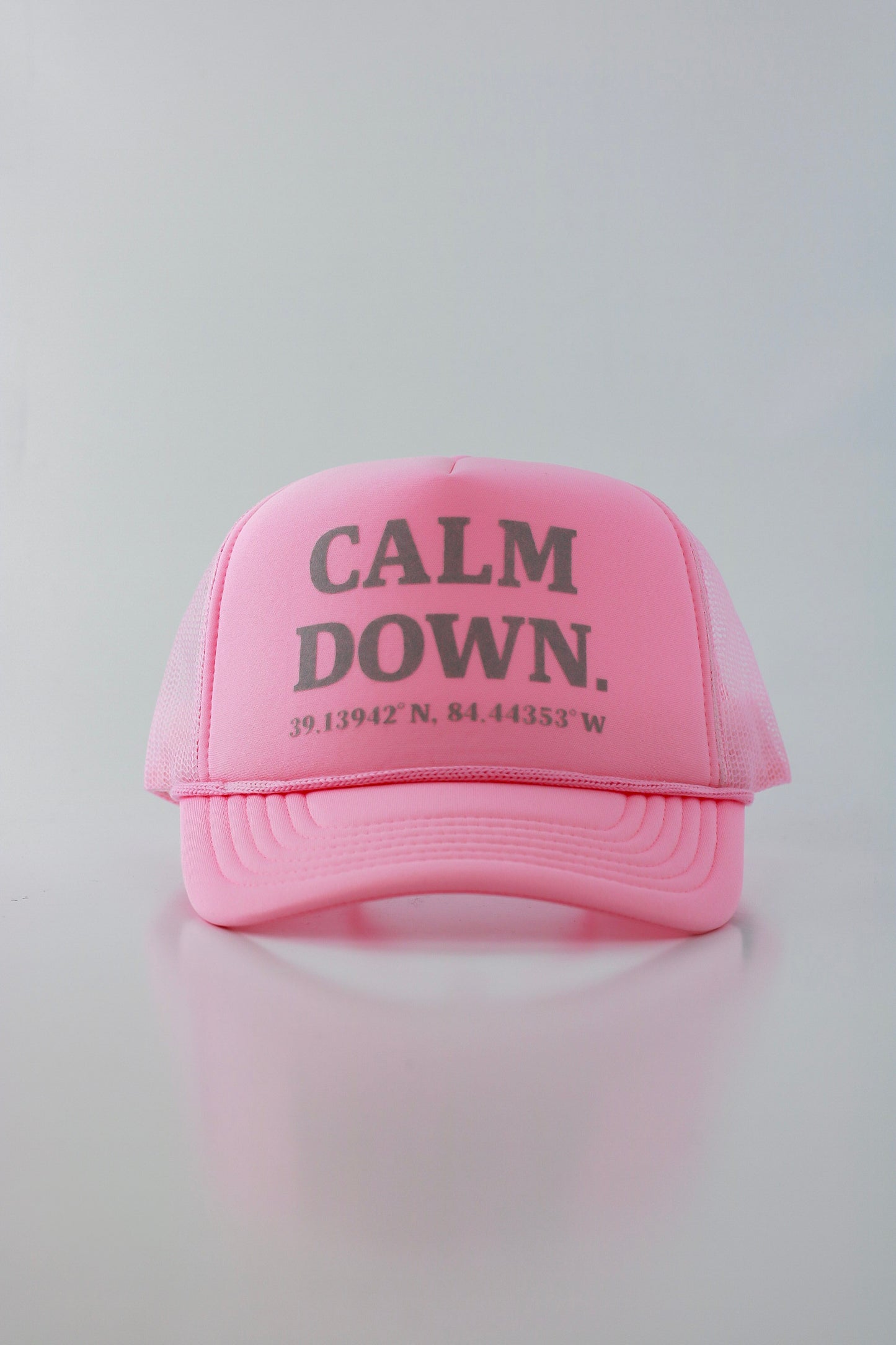 PRE ORDER - CALM DOWN HAT: PINK NET, PINK PANEL, GRAY INK