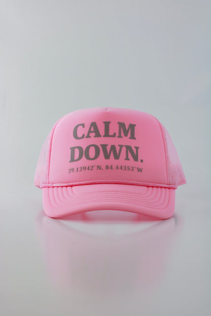 PRE ORDER - CALM DOWN HAT: PINK NET, PINK PANEL, GRAY INK