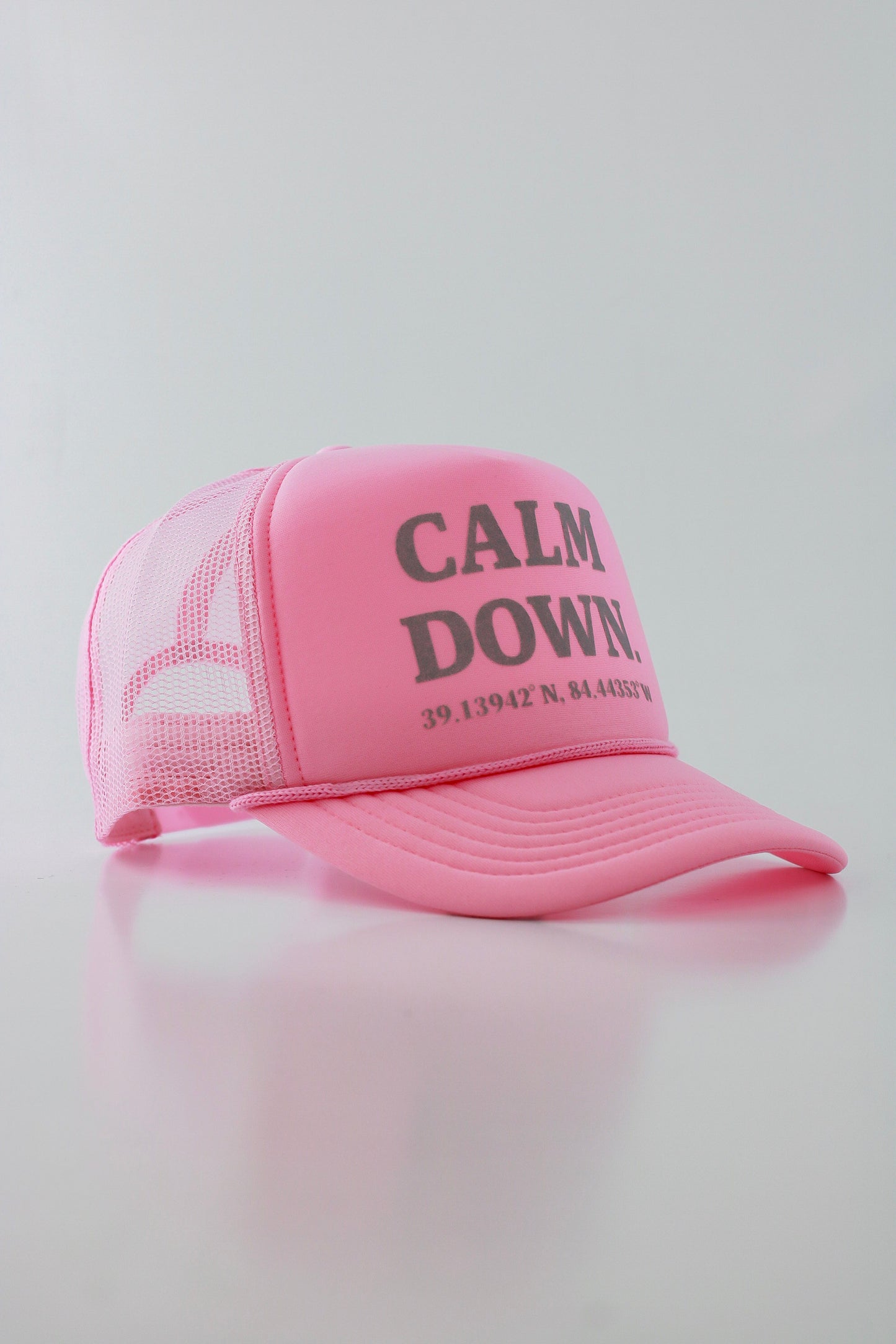 PRE ORDER - CALM DOWN HAT: PINK NET, PINK PANEL, GRAY INK
