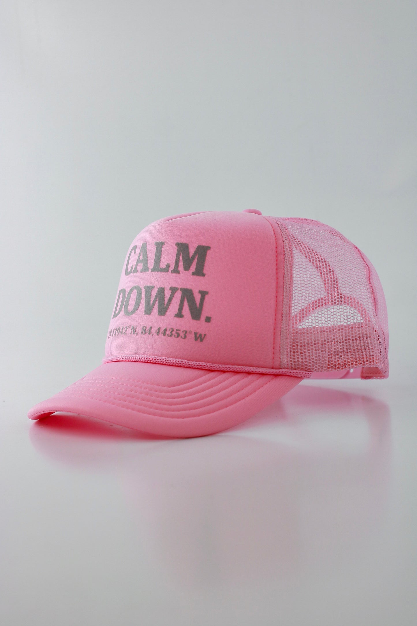 PRE ORDER - CALM DOWN HAT: PINK NET, PINK PANEL, GRAY INK