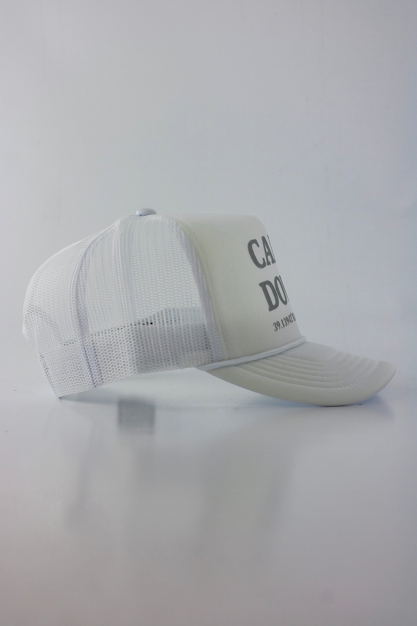PRE ORDER - CALM DOWN HAT: WHITE NET, WHITE PANEL, GRAY INK