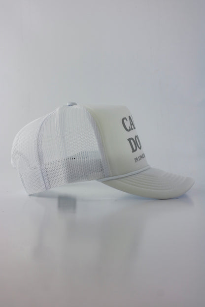 PRE ORDER - CALM DOWN HAT: WHITE NET, WHITE PANEL, GRAY INK