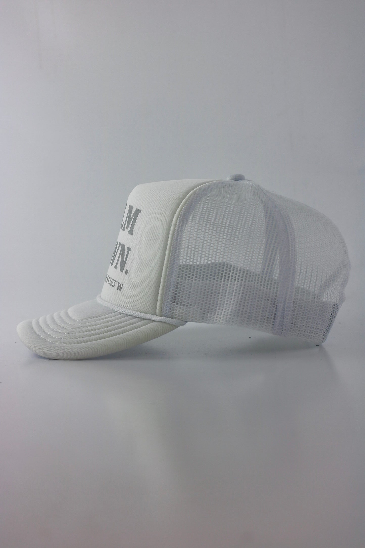 PRE ORDER - CALM DOWN HAT: WHITE NET, WHITE PANEL, GRAY INK