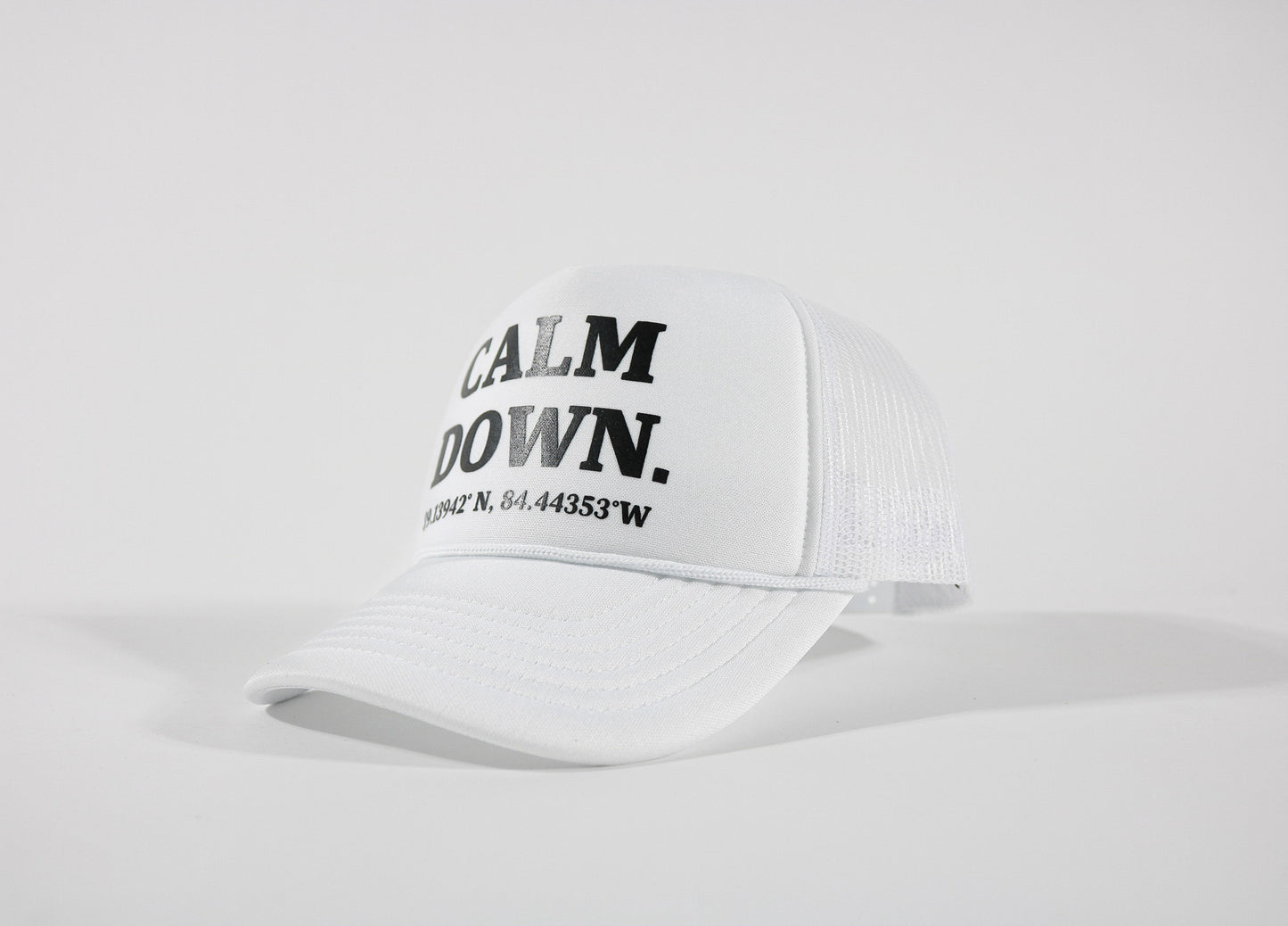 CALM DOWN HAT: WHITE, WHITE PANEL