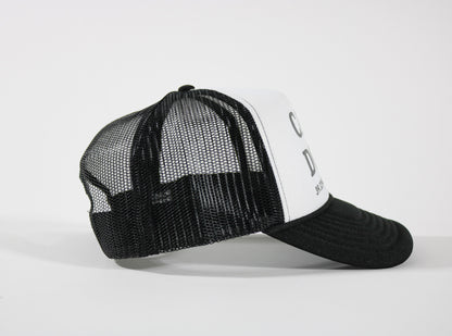 CALM DOWN HAT: BLACK, WHITE PANEL