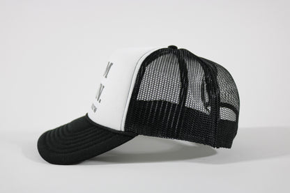 CALM DOWN HAT: BLACK, WHITE PANEL