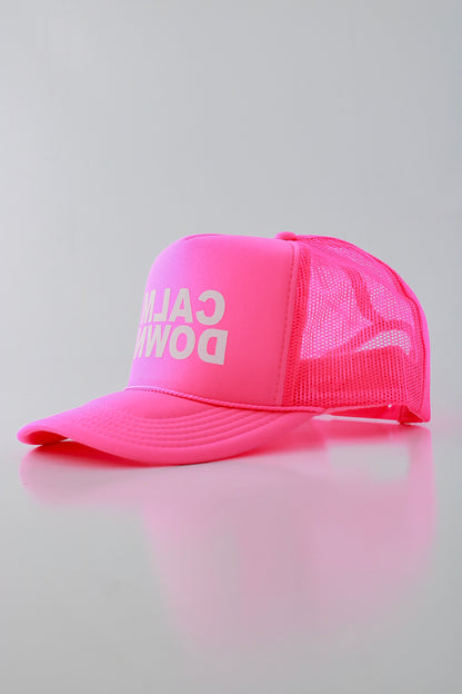 PRE ORDER - CALM DOWN HAT: NEON PINK NET,NEON PINK PANEL, WHITE INK