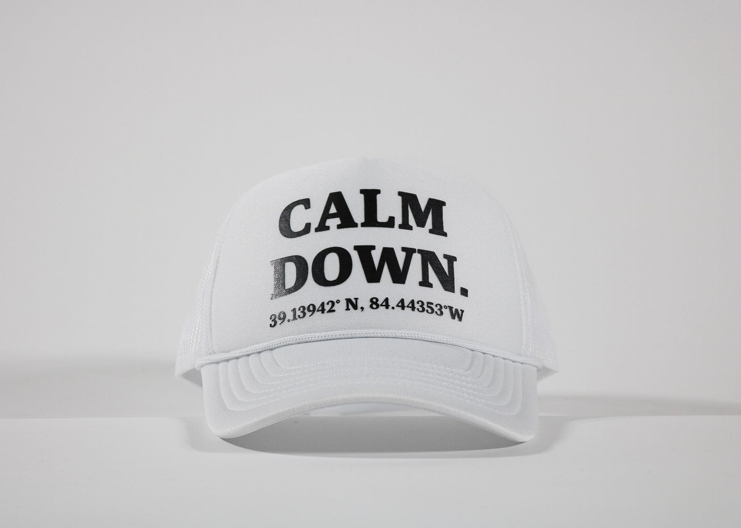 CALM DOWN HAT: WHITE, WHITE PANEL