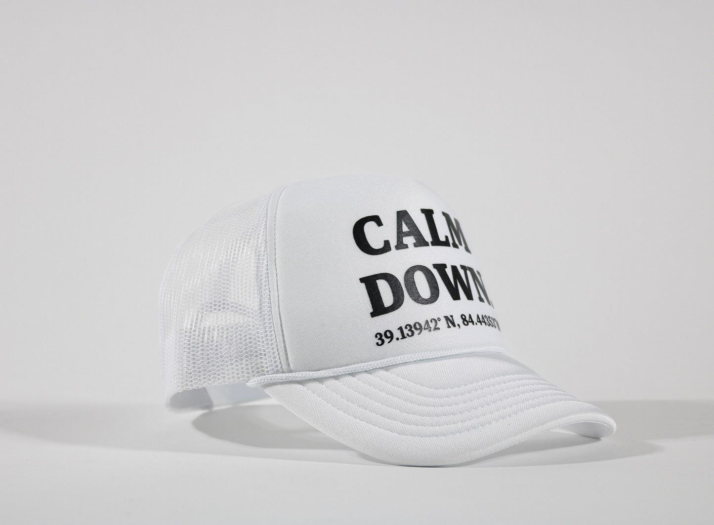 CALM DOWN HAT: WHITE, WHITE PANEL