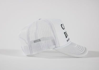 CALM DOWN HAT: WHITE, WHITE PANEL