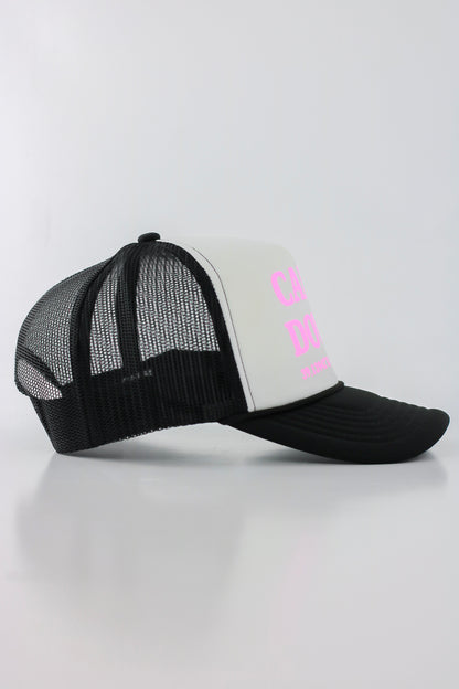 PRE ORDER - CALM DOWN HAT: BLACK NET, WHITE PANEL, PINK INK