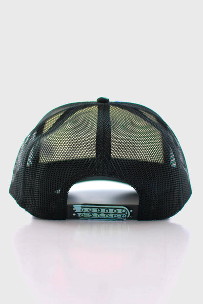 CALM DOWN HAT:  1 OF 1 BLACK NET, WHITE PANEL, BLACK INK